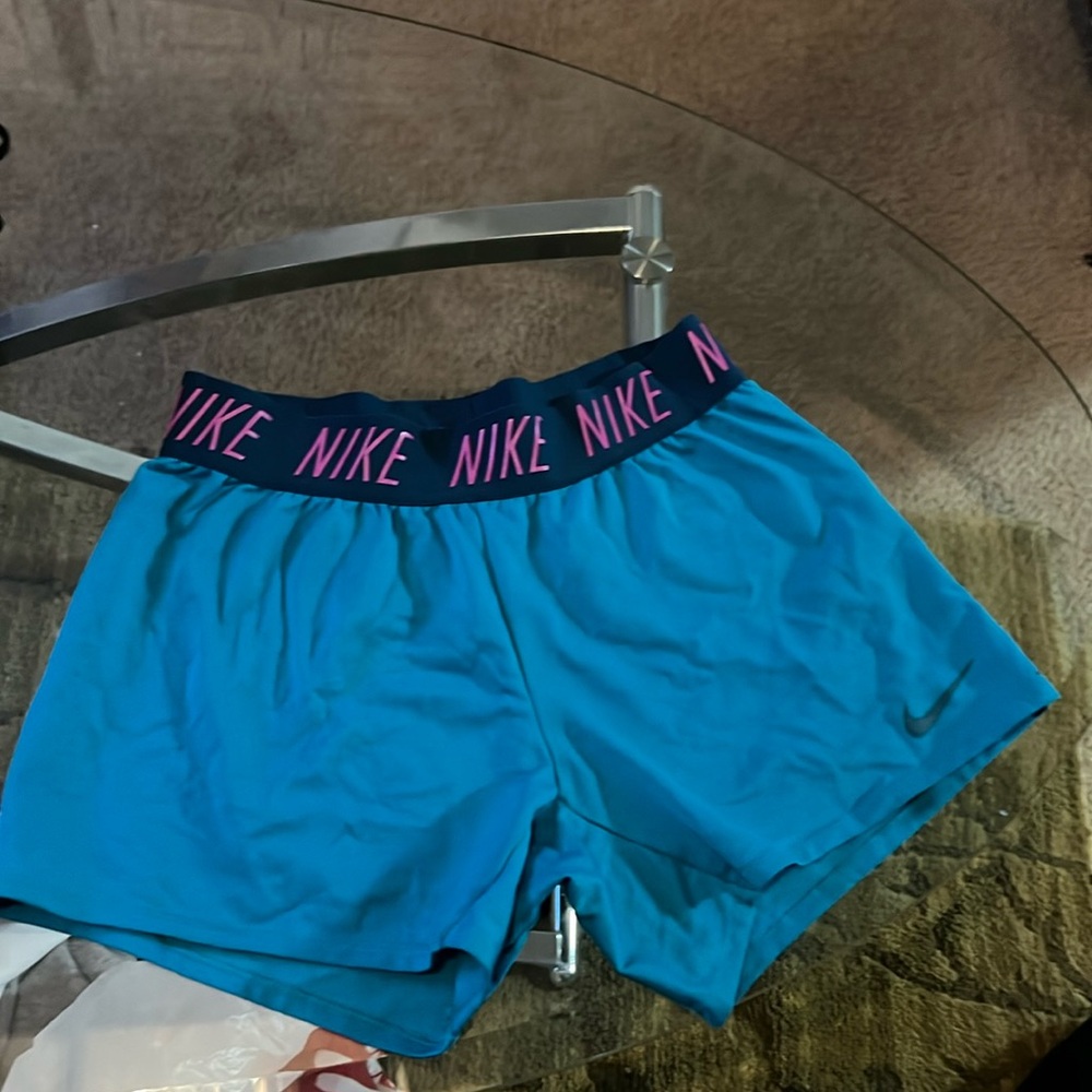 Nike Girls Teal Shorts with Navy & Pink Waistband Size L. Great condition